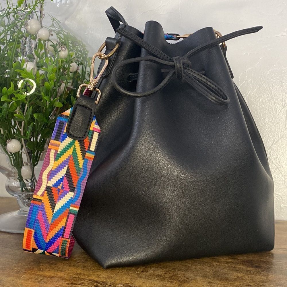 Purse Tote Bag Black Vegan Leather With Carrying Strap Attached Zippered Wallet